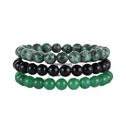 8mm Triple Crystal Bead Bracelets Set GEMROCKY-Bracelets-African Turuqoise+Black Stone+Green Aventurine-GEMROCKY