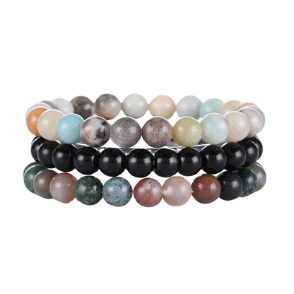 8mm Triple Crystal Bead Bracelets Set GEMROCKY-Bracelets-Amazonite+Black Stone+Indian Agate-GEMROCKY