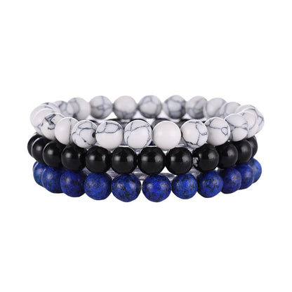 8mm Triple Crystal Bead Bracelets Set GEMROCKY-Bracelets-Howlite+Black Stone+Lapis Lazuli-GEMROCKY