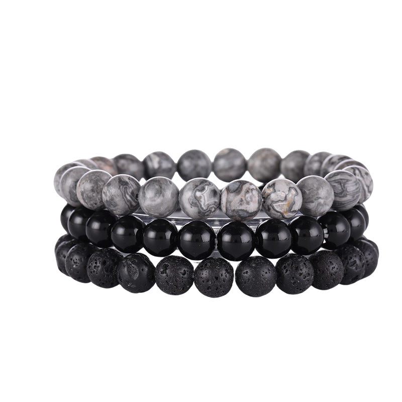 8mm Triple Crystal Bead Bracelets Set GEMROCKY-Bracelets-Picasso Jasper+Black Stone+Lava Stone-GEMROCKY