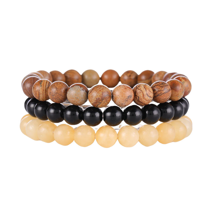 8mm Triple Crystal Bead Bracelets Set GEMROCKY-Bracelets-Picture Jasper+Black Stone+Yellow Jade-GEMROCKY