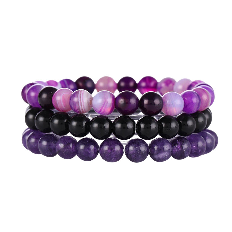 8mm Triple Crystal Bead Bracelets Set GEMROCKY-Bracelets-Purple Lace Agate+Black Stone+Purple Stone-GEMROCKY