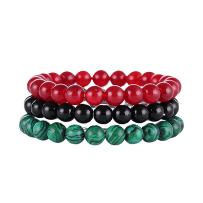 8mm Triple Crystal Bead Bracelets Set GEMROCKY-Bracelets-Red Agate+Black Stone+Artificial Malachite-GEMROCKY