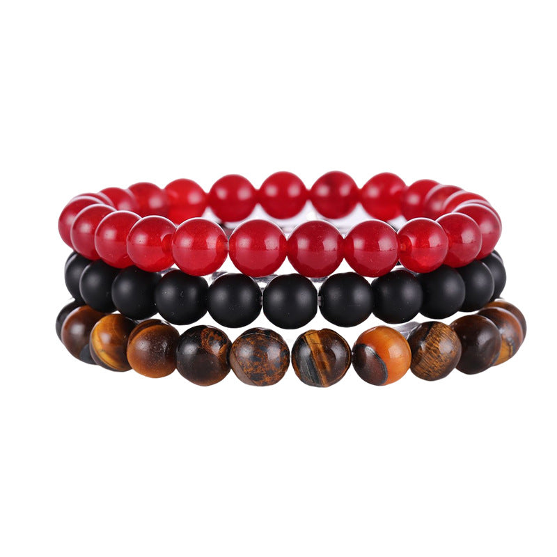 8mm Triple Crystal Bead Bracelets Set GEMROCKY-Bracelets-Red Agate+Black Stone+Yellow Tiger Eye Stone-GEMROCKY