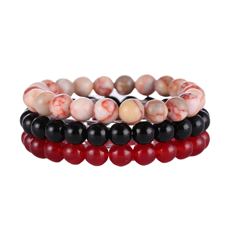 8mm Triple Crystal Bead Bracelets Set GEMROCKY-Bracelets-Red Net Stone+Black Stone+Red Agate-GEMROCKY