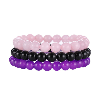 8mm Triple Crystal Bead Bracelets Set GEMROCKY-Bracelets-Rose Quartz+Black Stone+Purple Glass-GEMROCKY