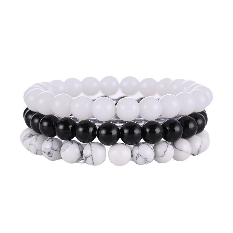 8mm Triple Crystal Bead Bracelets Set GEMROCKY-Bracelets-White Jade+Black Stone+Howlite-GEMROCKY