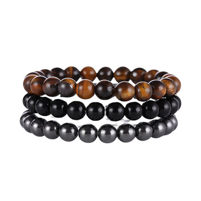 8mm Triple Crystal Bead Bracelets Set GEMROCKY-Bracelets-Yellow Tiger Eye Stone+Black Stone+Pyrite-GEMROCKY