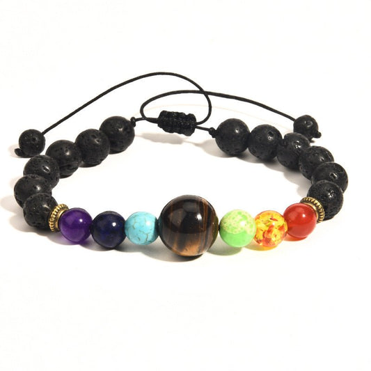 8mm+14mm Chakra Bead Bracelets with Braided Rope GEMROCKY-Bracelets-Chakra-