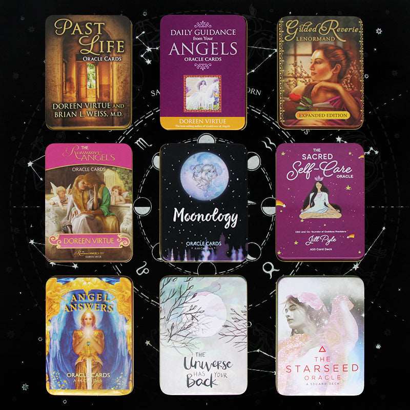 9 Styles of Metal Box Bronzing Side Tarot Cards with Guidebooks GEMROCKY-Psychic-