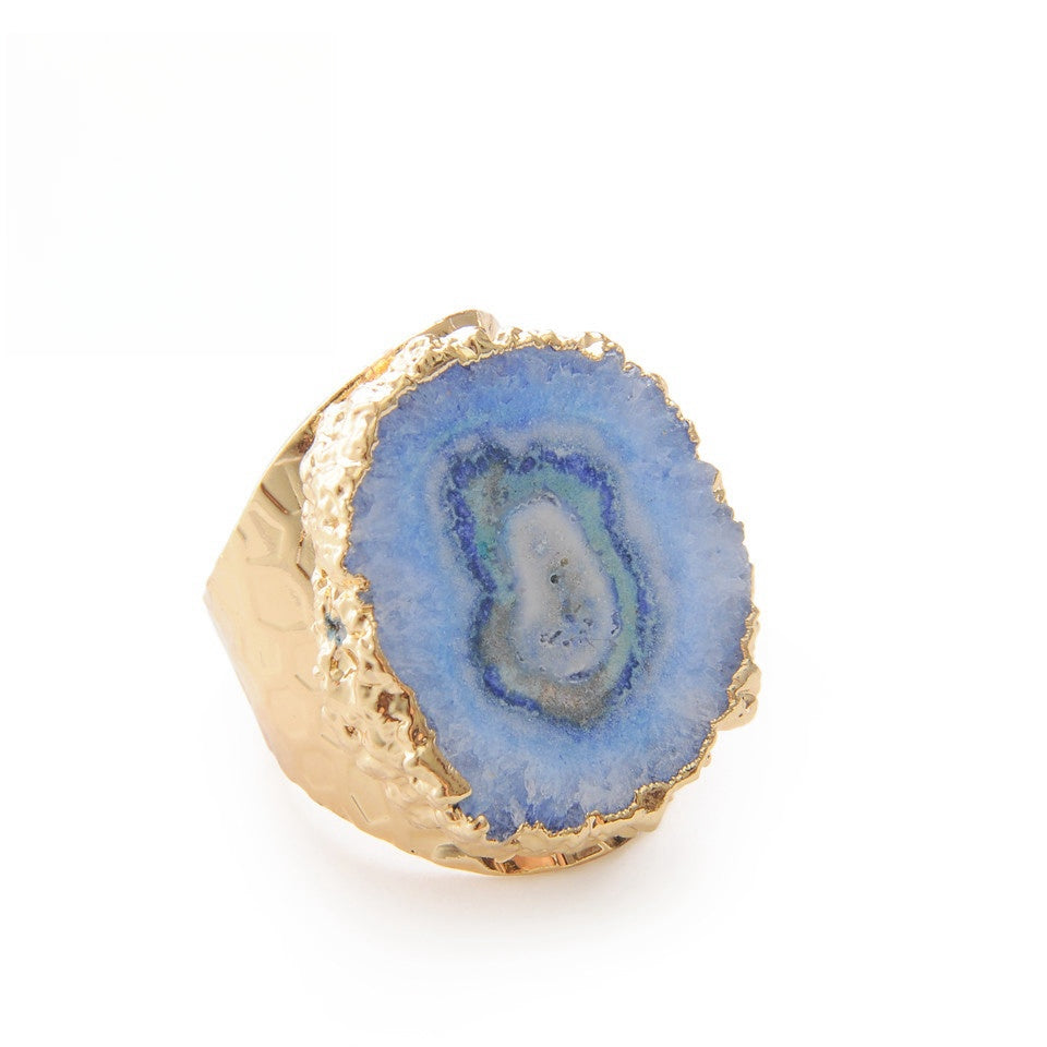 Agate Piece Cut Golden Rings GEMROCKY-Jewelry-Blue-