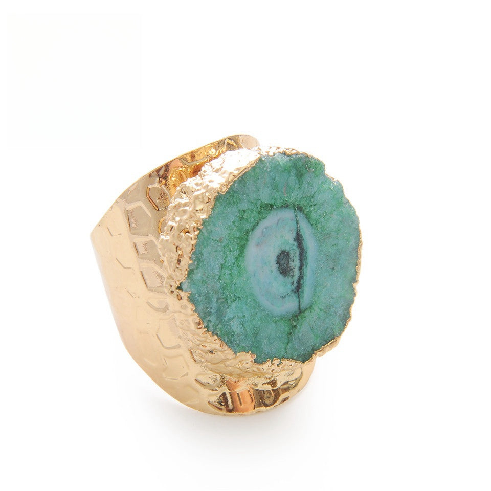 Agate Piece Cut Golden Rings GEMROCKY-Jewelry-Green-