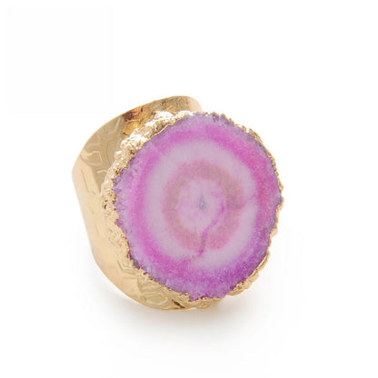 Agate Piece Cut Golden Rings GEMROCKY-Jewelry-Pink-