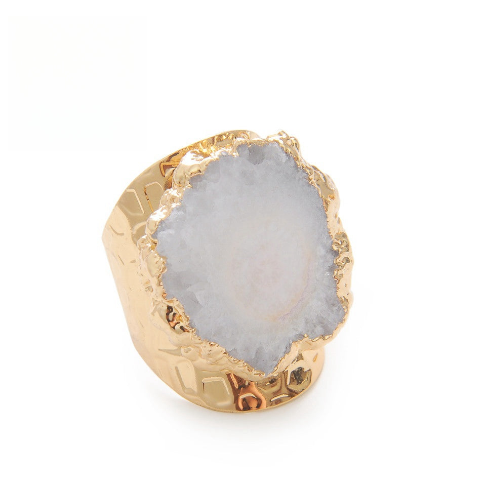 Agate Piece Cut Golden Rings GEMROCKY-Jewelry-White-