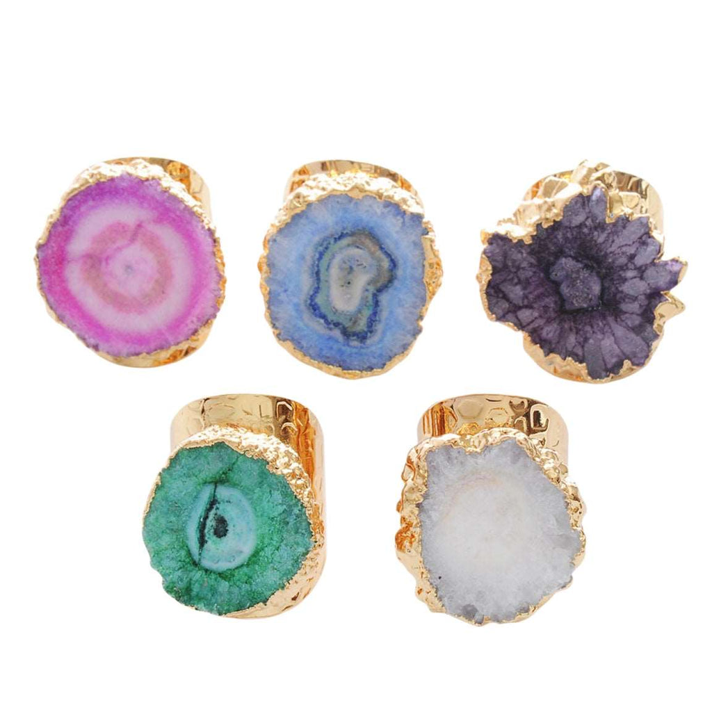 Agate Piece Cut Golden Rings GEMROCKY-Jewelry-