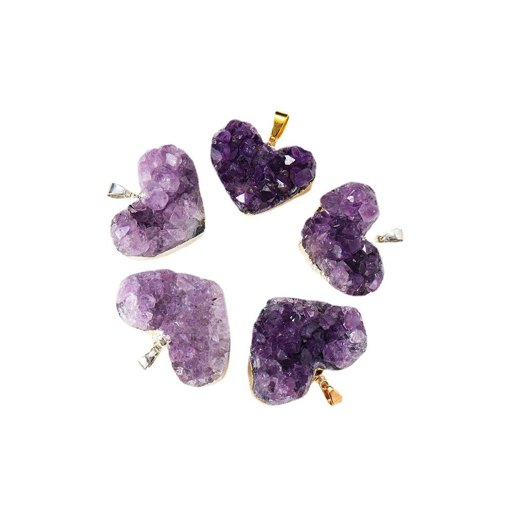 Amethyst Cluster Heart Pendant Necklaces GEMROCKY-Jewelry-