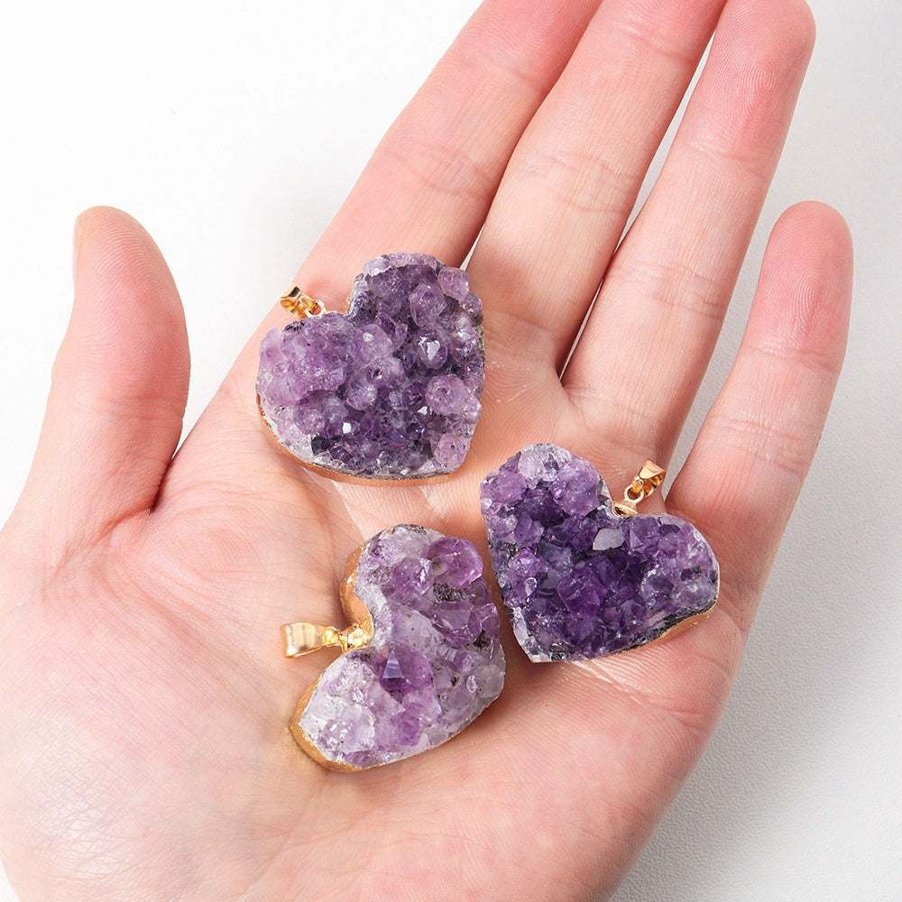 Amethyst Cluster Heart Pendant Necklaces GEMROCKY-Jewelry-