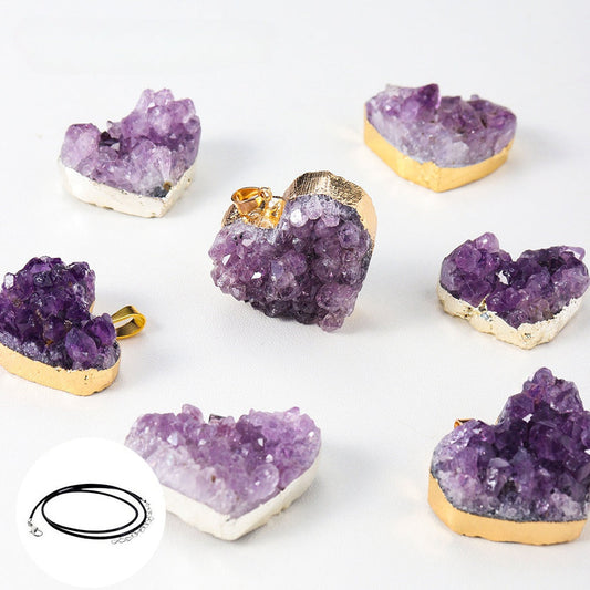 Amethyst Cluster Heart Pendant Necklaces GEMROCKY-Jewelry-