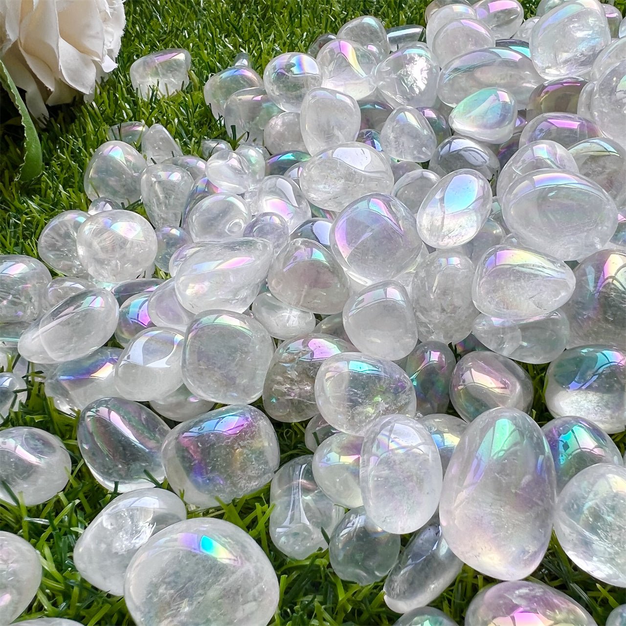 Angel Aura Clear Quartz Tumble Stones GEMROCKY-Tumbles-