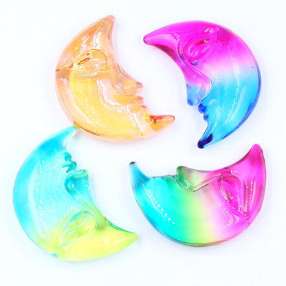 Aura Glass Moon Face 3 Inch Carvings GEMROCKY-Carvings-3inch Mixed 4pcs-