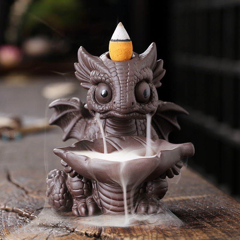 Baby Dragon Carving Backflow Incense Burner Home Decor Ornaments GEMROCKY-Psychic-Black-