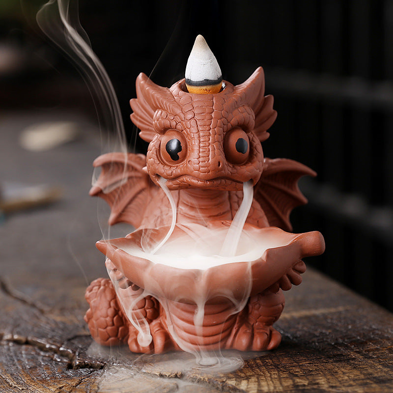 Baby Dragon Carving Backflow Incense Burner Home Decor Ornaments GEMROCKY-Psychic-Red-