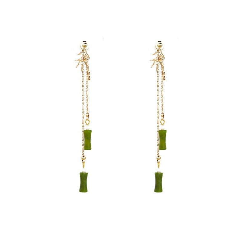 Bamboo Style Hetian Jade Tassel Ethnic Style Eardrop Earrings GEMROCKY-Jewelry-