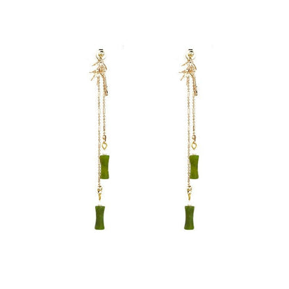 Bamboo Style Hetian Jade Tassel Ethnic Style Eardrop Earrings GEMROCKY-Jewelry-