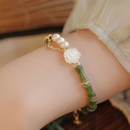 Bamboo Style Jade Rose Pearl Ethnic Style Bracelets GEMROCKY-Jewelry-