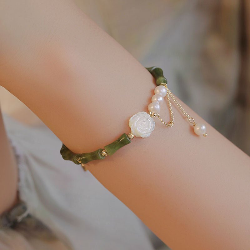 Bamboo Style Jade Rose Pearl Ethnic Style Bracelets GEMROCKY-Jewelry-