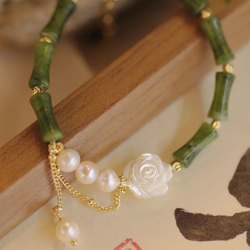 Bamboo Style Jade Rose Pearl Ethnic Style Bracelets GEMROCKY-Jewelry-