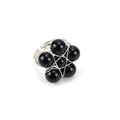 Bead Flower Wire Rings GEMROCKY-Jewelry-Black Obsidian-