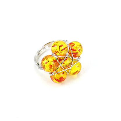 Bead Flower Wire Rings GEMROCKY-Jewelry-Crack Stone-