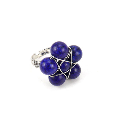 Bead Flower Wire Rings GEMROCKY-Jewelry-Lapis Lazuli-