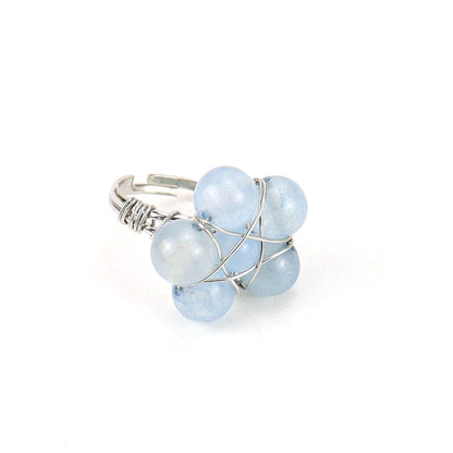 Bead Flower Wire Rings GEMROCKY-Jewelry-Light Blue Stone-