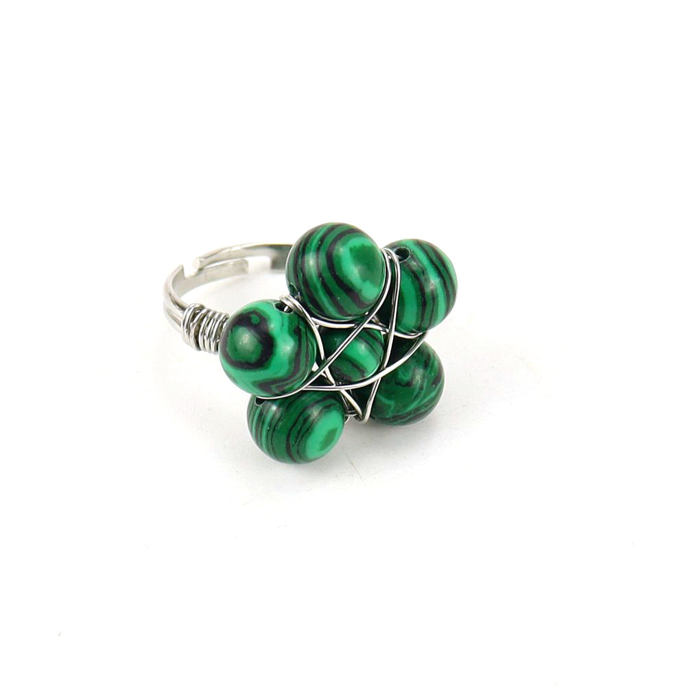 Bead Flower Wire Rings GEMROCKY-Jewelry-Malachite-