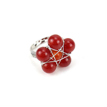 Bead Flower Wire Rings GEMROCKY-Jewelry-Red Jasper-