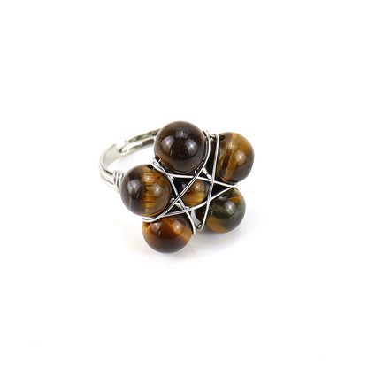 Bead Flower Wire Rings GEMROCKY-Jewelry-Tiger Eye Stone-