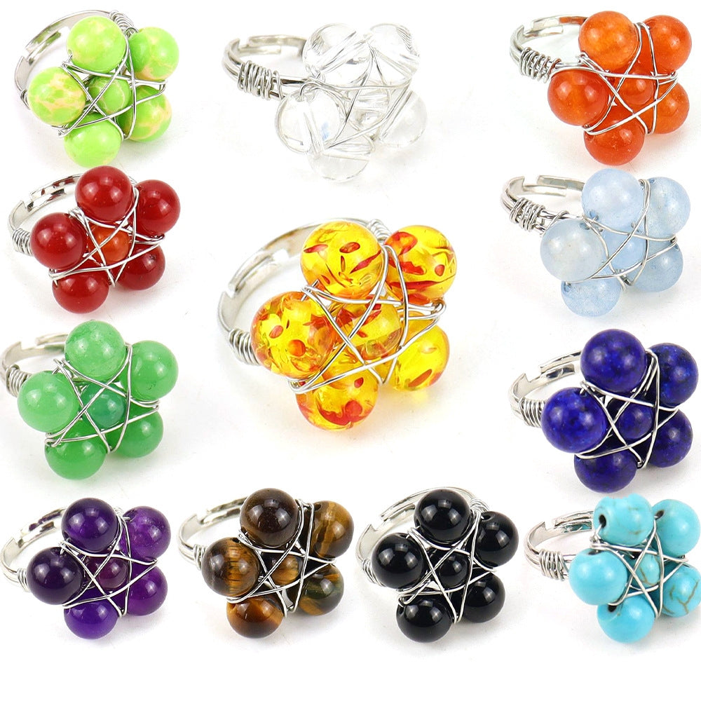 Bead Flower Wire Rings GEMROCKY-Jewelry-