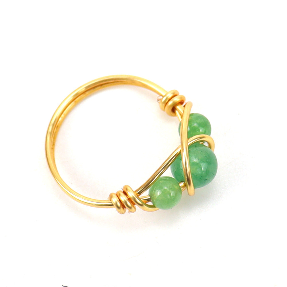 Bead Wire Wrap Rings GEMROCKY-Jewelry-Green Aventurine-