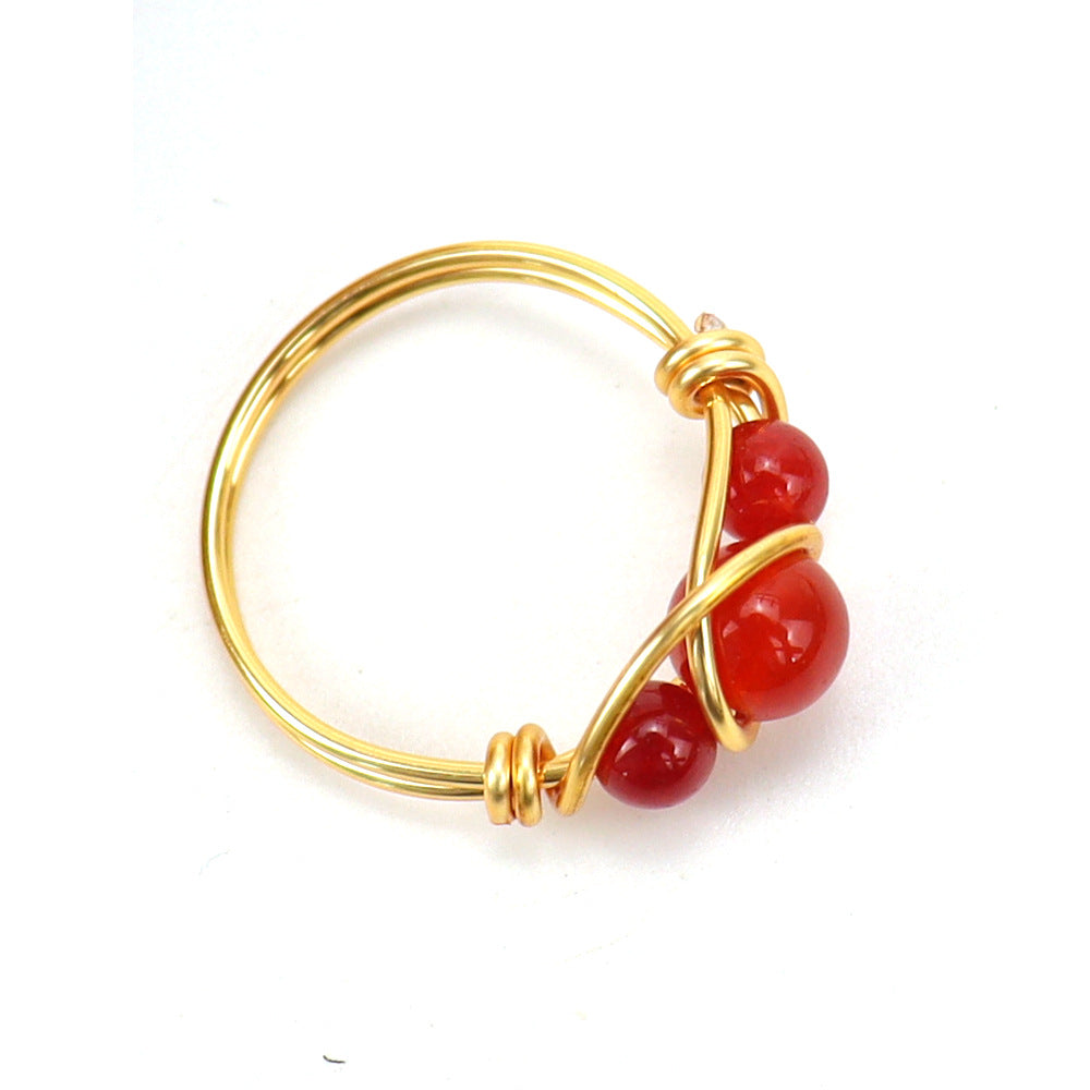 Bead Wire Wrap Rings GEMROCKY-Jewelry-Red Agate-