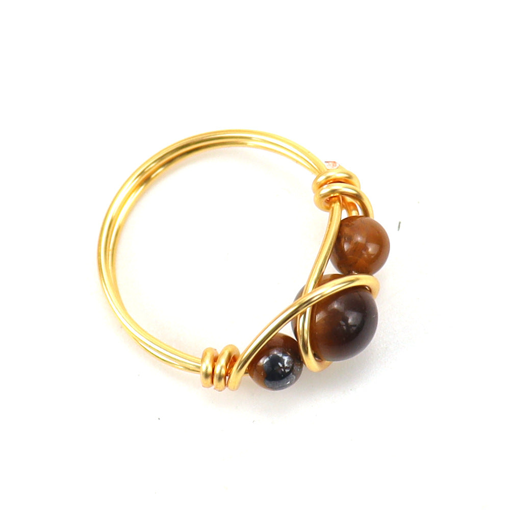 Bead Wire Wrap Rings GEMROCKY-Jewelry-Tiger Eye Stone-