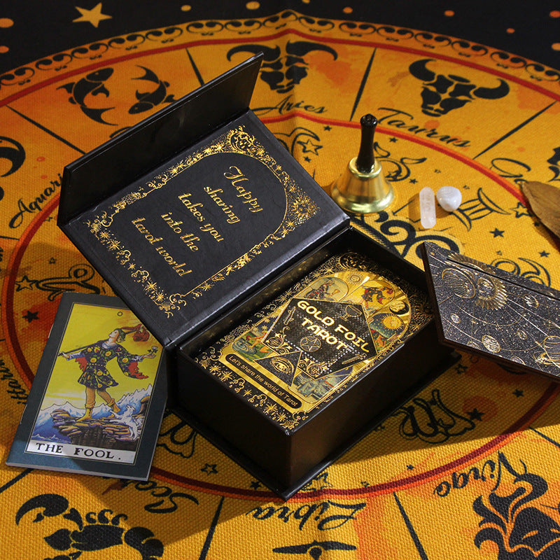 Black Bronzing Gold Metaphysics Tarot Cards Set with Guidebooks GEMROCKY-Psychic-