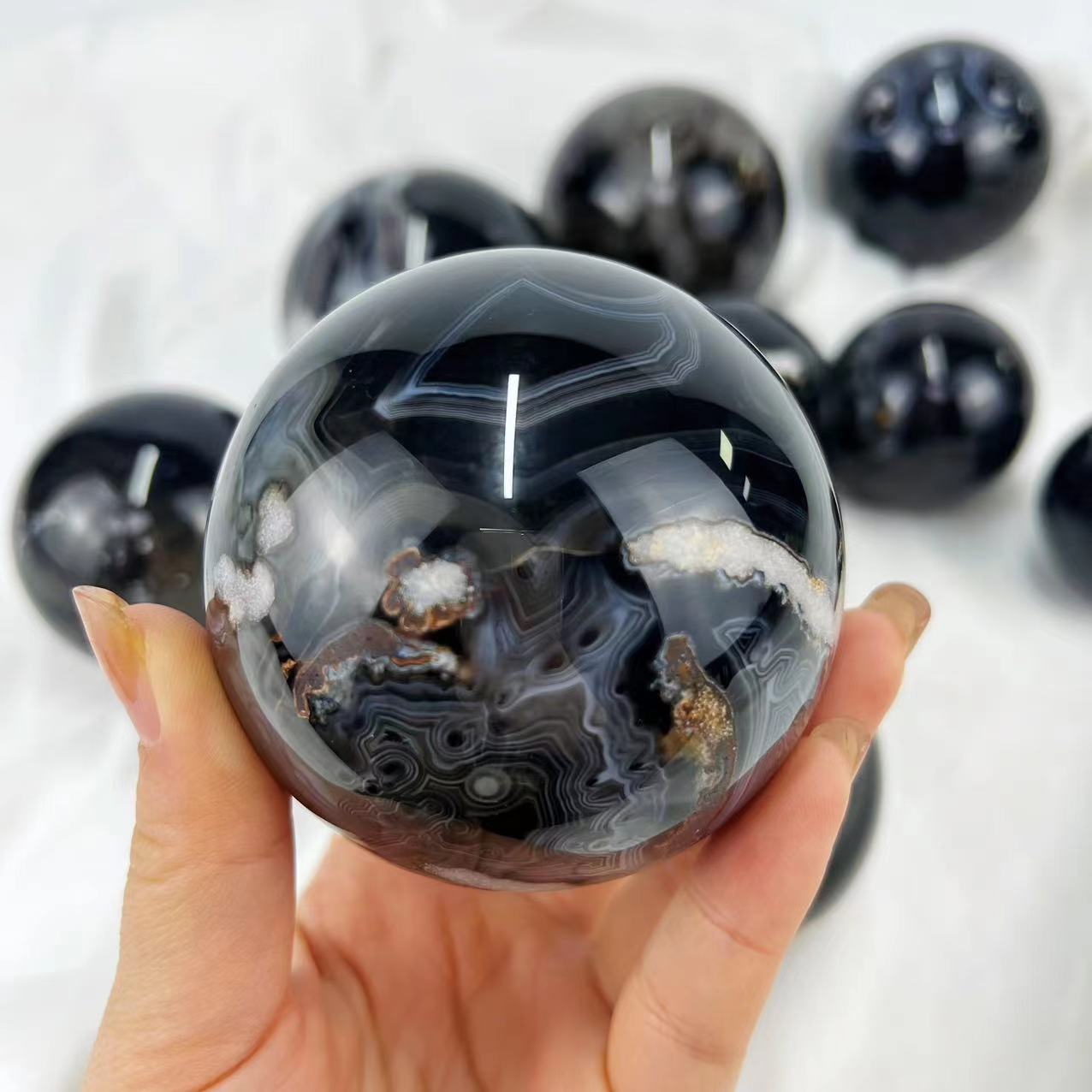 Black Lace Agate Spheres GEMROCKY-Spheres-