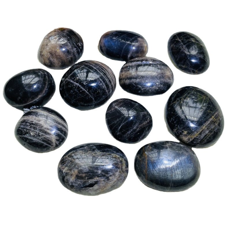 Black Moonstone Palm Stones GEMROCKY-Carvings-