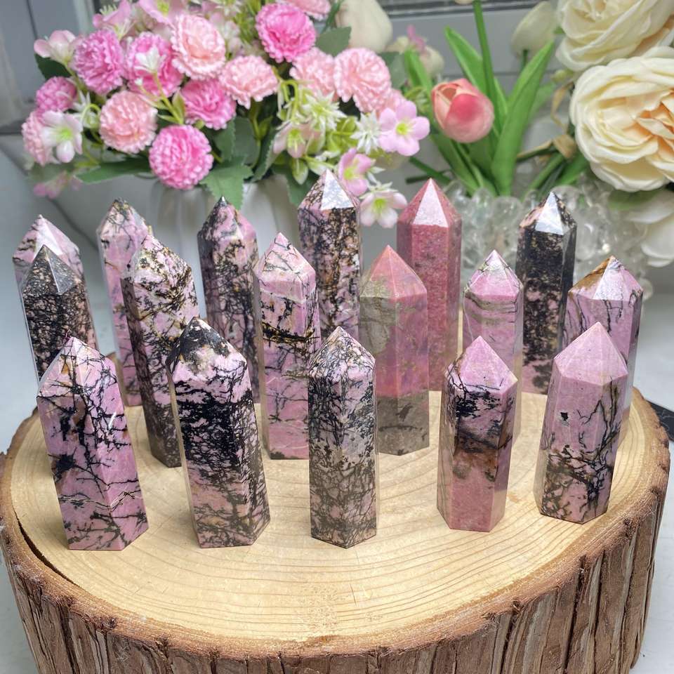 Black Net Rhodonite Point Wands GEMROCKY-Point Wands-