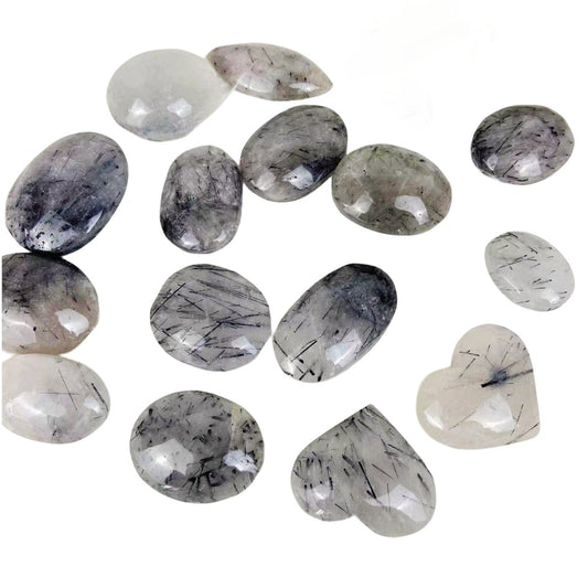 Black Rutilated Quartz Palm Stones GEMROCKY-Carvings-