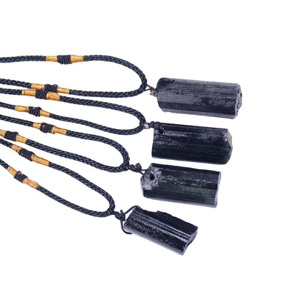 Black Tourmaline Cylinder Pendant Necklaces GEMROCKY-Jewelry-