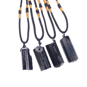 Black Tourmaline Cylinder Pendant Necklaces GEMROCKY-Jewelry-