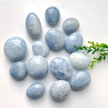 Blue Calcite Celestite Palm Stones GEMROCKY-Carvings-